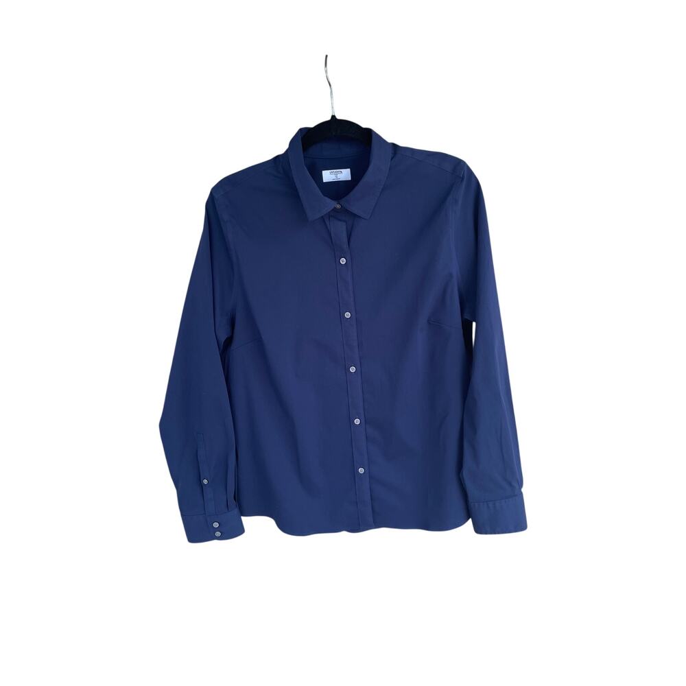 UNTUCKit Shirt Bella Navy Button Front Long Sleeve Size 12 Regular Office